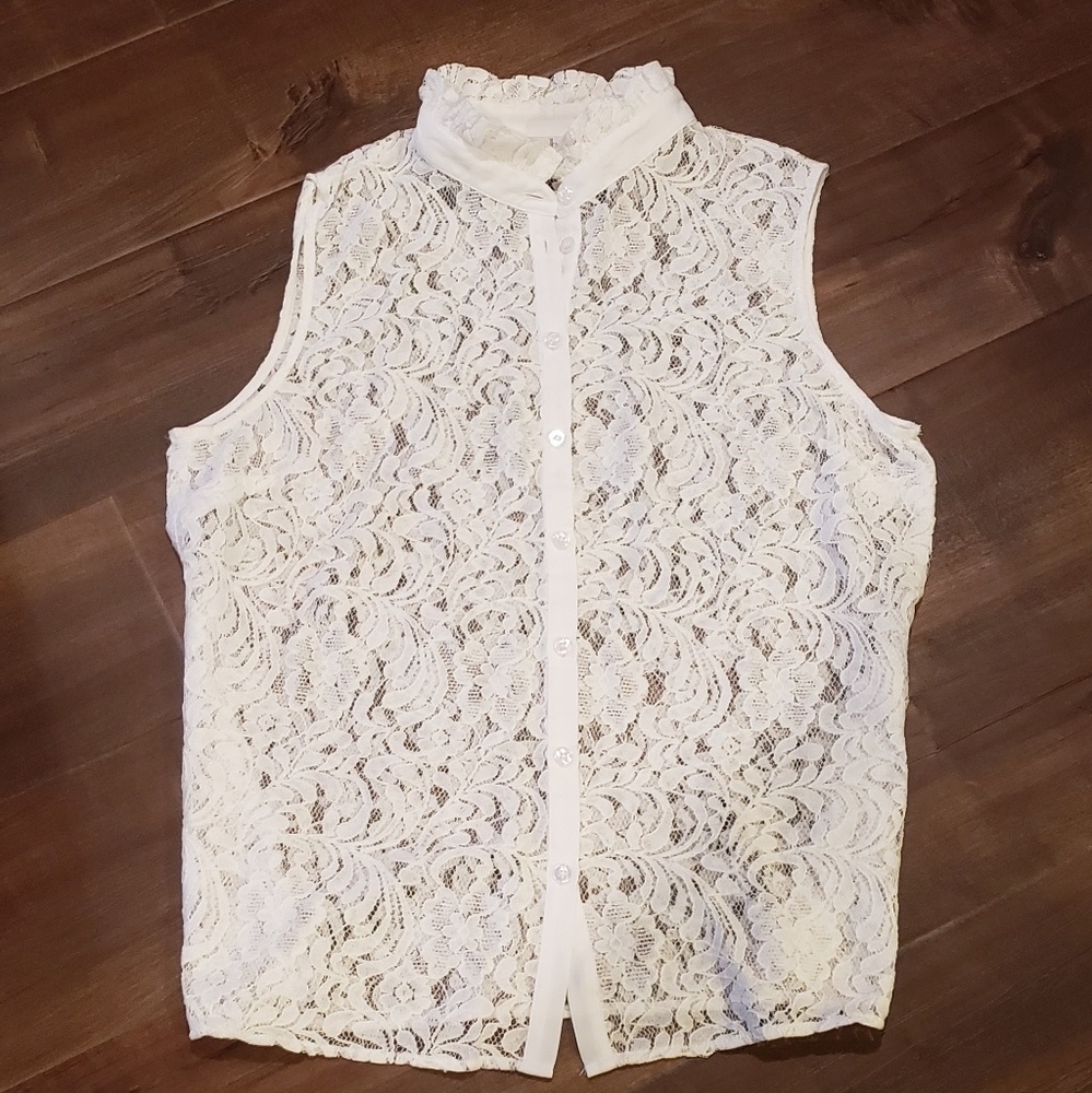NY&Co White Lace Sleeveless Blouse